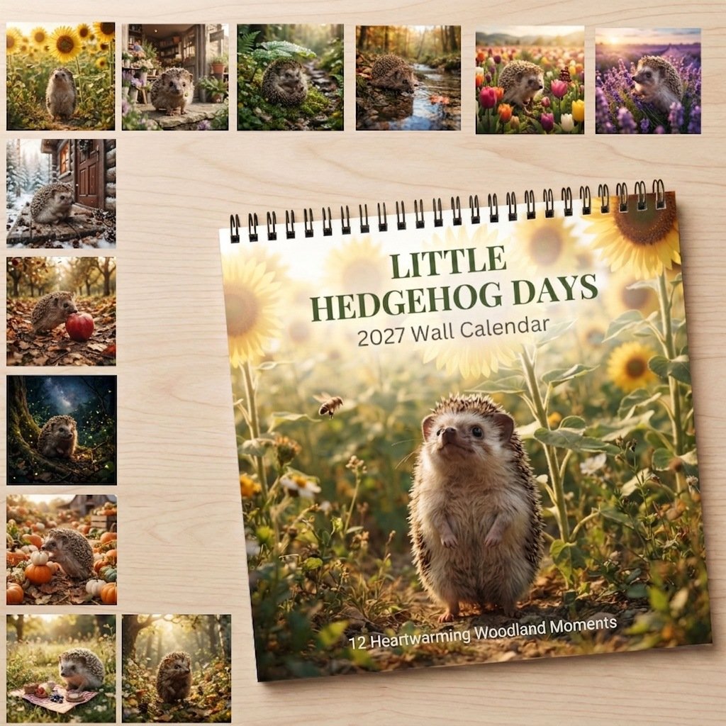 🦔 Little Hedgehog Days 2027 Wall Calendar – 12 Months of Adorable Hedgehog Moments & Cozy Everyday Charm