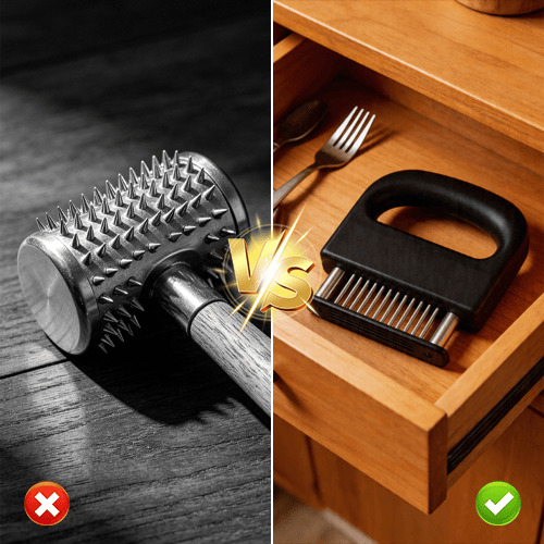 🔪 Spring-Loaded Meat Tenderizer | Professional Kitchen Tool