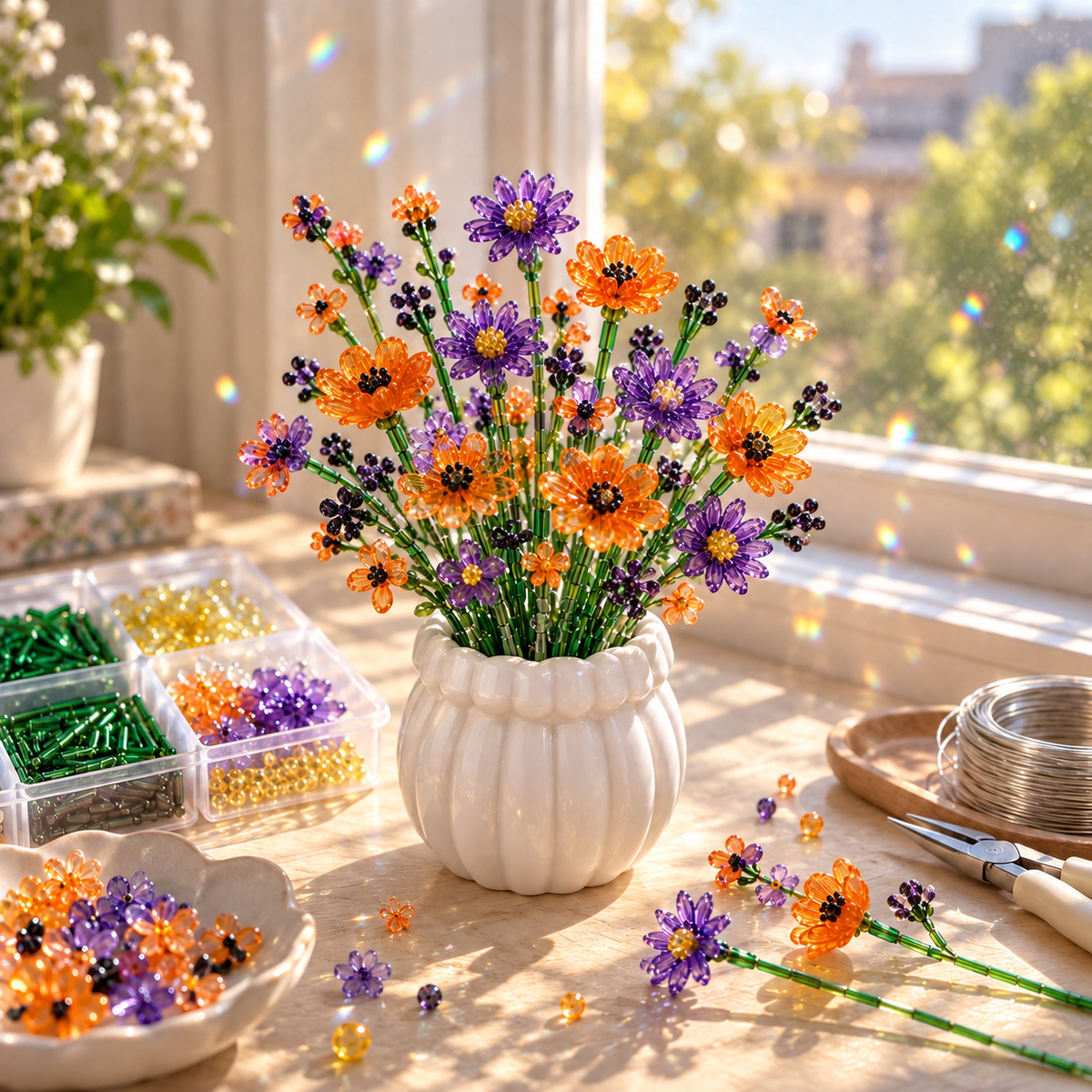 🌼✨DIY Beaded Wildflower Bouquet Kit – Handmade Crystal Flower Craft Set🌸✨