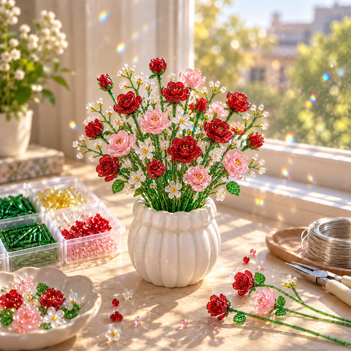 🌼✨DIY Beaded Wildflower Bouquet Kit – Handmade Crystal Flower Craft Set🌸✨