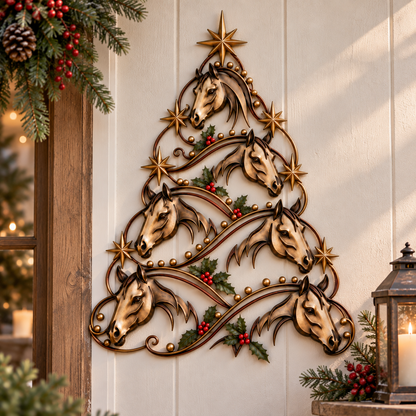 Christmas Horse Tree Metal Wall Decor