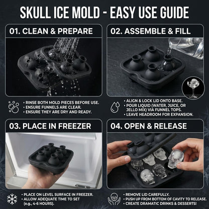 💀Skull Frozen Cubes Molds Silicone Tray, BPA Free Halloween Skull Shaped Ice Maker for Whiskey, Cocktails, Soda & Party Drinks