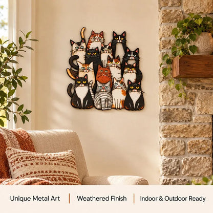 Whimsical Cat Family Metal Wall Art😻🐾