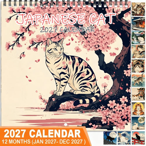🐱 2027 Cat Wall Calendar, Cute Cherry Blossom Decor