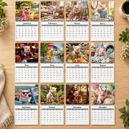 🐷 2027 Funny Pig Wall Calendar, 12-Month Spiral Planner With Notes