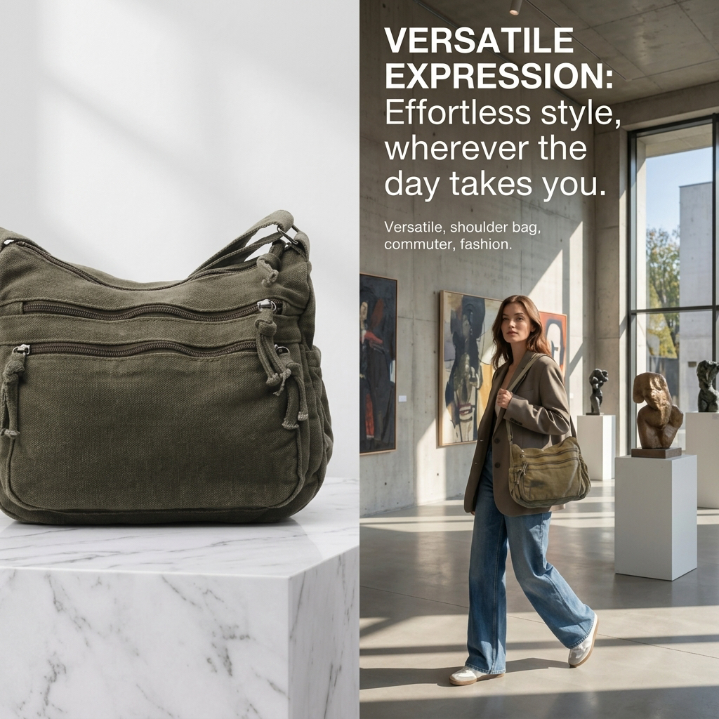 👜✨ Distressed Canvas Messenger Bag – Multi-Zipper Layered Design, Wide Adjustable Strap