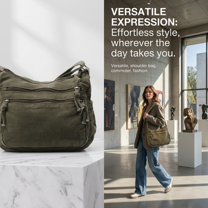 👜✨ Distressed Canvas Messenger Bag – Multi-Zipper Layered Design, Wide Adjustable Strap