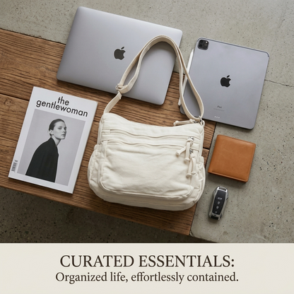 👜✨ Distressed Canvas Messenger Bag – Multi-Zipper Layered Design, Wide Adjustable Strap