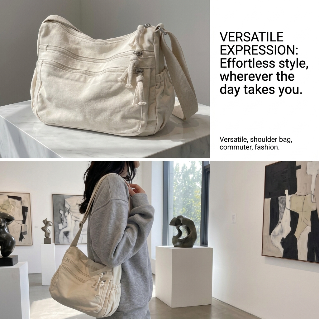 👜✨ Distressed Canvas Messenger Bag – Multi-Zipper Layered Design, Wide Adjustable Strap
