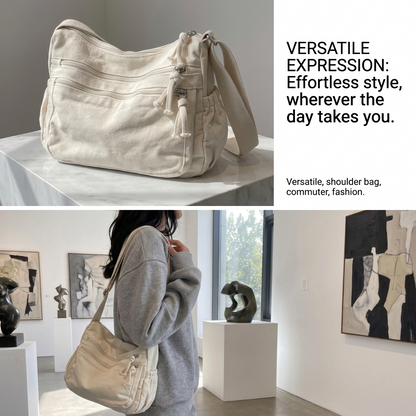 👜✨ Distressed Canvas Messenger Bag – Multi-Zipper Layered Design, Wide Adjustable Strap