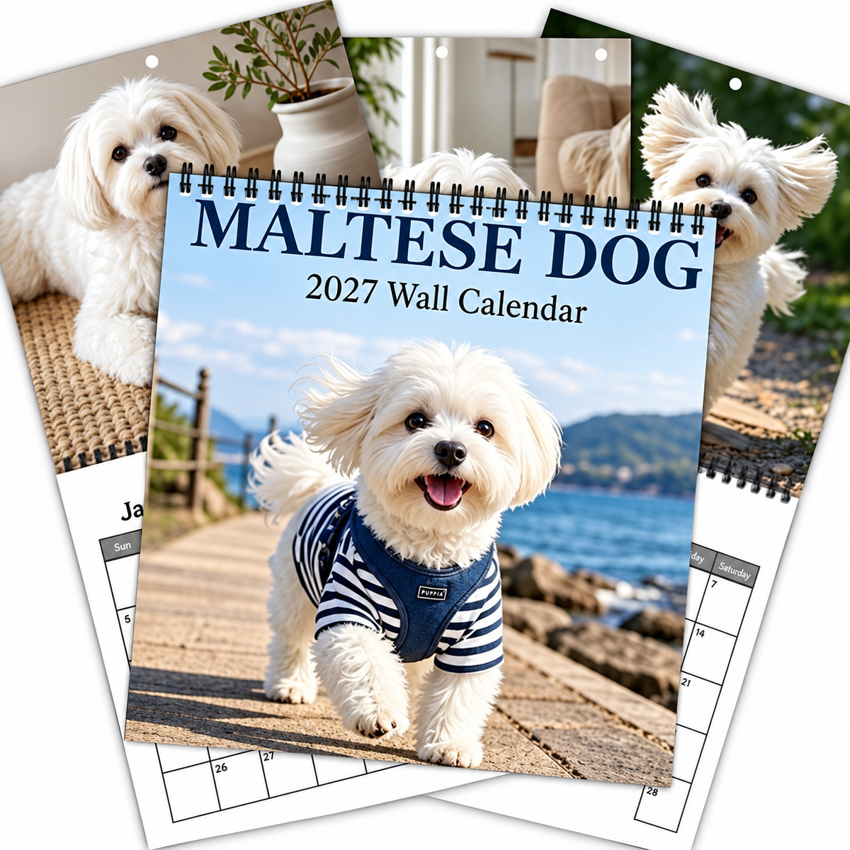 Maltese Dog 2027 Wall Calendar – Cute Bichon Maltese Calendar, Seaside & Home Style Dog Decor, Gift for Dog Lovers