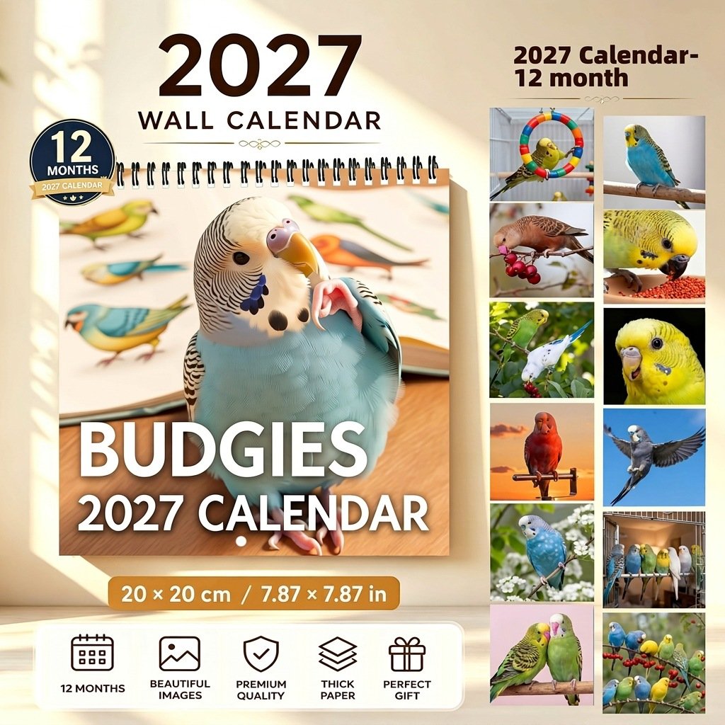 🐦 2027 Budgies Wall Calendar – 12 Months of Colorful Budgie Portraits & Cheerful Everyday Moments