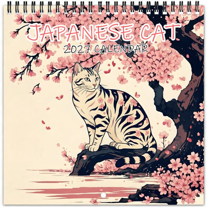 🐱 2027 Cat Wall Calendar, Cute Cherry Blossom Decor