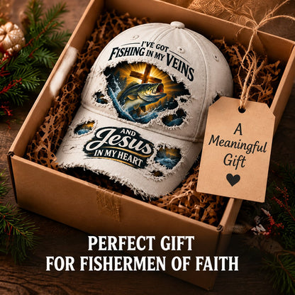 🎣✝️ Fishing & Faith Cap | “Fishing in My Veins, Jesus in My Heart” Christian Fisherman Hat for Lake, Boat & Outdoor Adventures 🙏🌊