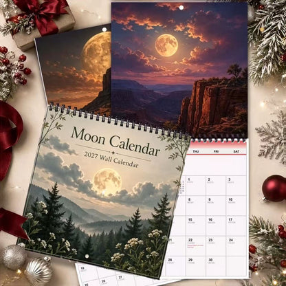 2027 Moon Phase Wall Calendar, Spiral Bound Lunar Art Gift Decor