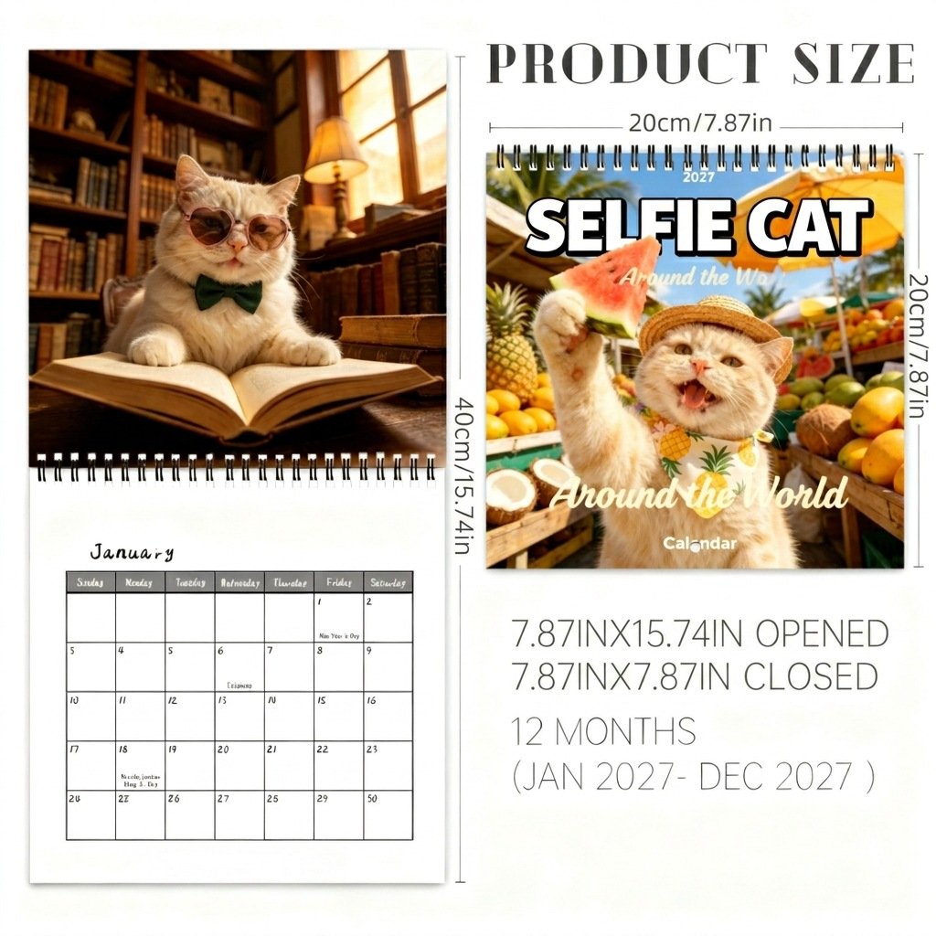 🐱 Selfie Cat Around the World 2027 Calendar – 12 Months of Funny Cat Selfies & Global Travel Adventures