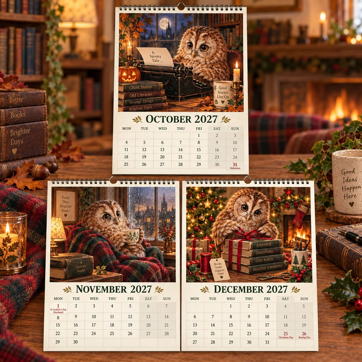 2027 Booked Solid Wall Calendar | A Year of Owls & Good Books