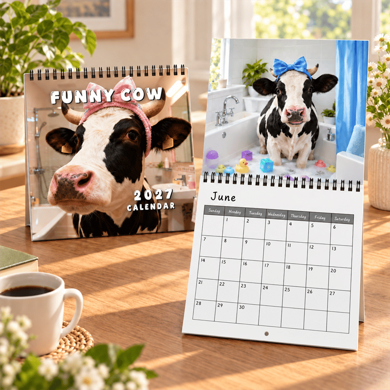 🐄 2027 Funny Cow Wall Calendar, 12-Month Spiral Planner With Notes
