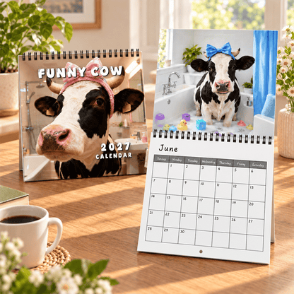 🐄 2027 Funny Cow Wall Calendar, 12-Month Spiral Planner With Notes