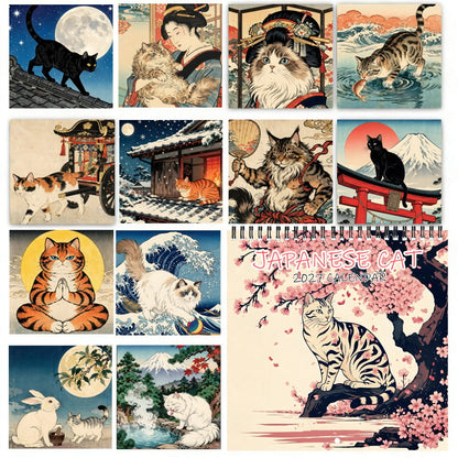 🐱 2027 Cat Wall Calendar, Cute Cherry Blossom Decor