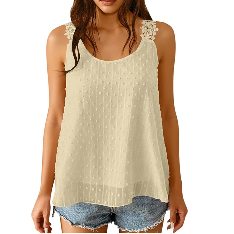 👚⏰ Elegant Dot Lace Strap Tank Top – Soft & breathable – Delicate lace straps, flattering fit – perfect for layering or summer chic 🌸