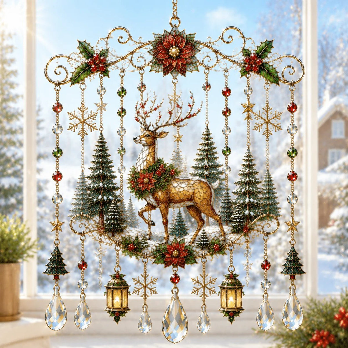 🔥Last Day 49% OFF - 🦌🎄Handmade Christmas Stained Glass Window Hanging | ✨Bring Christmas Magic Home