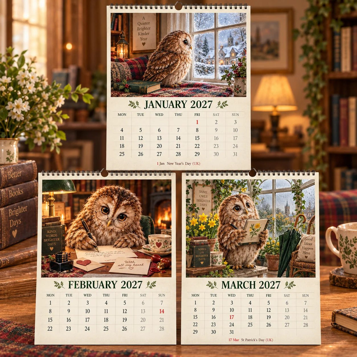 2027 Booked Solid Wall Calendar | A Year of Owls & Good Books