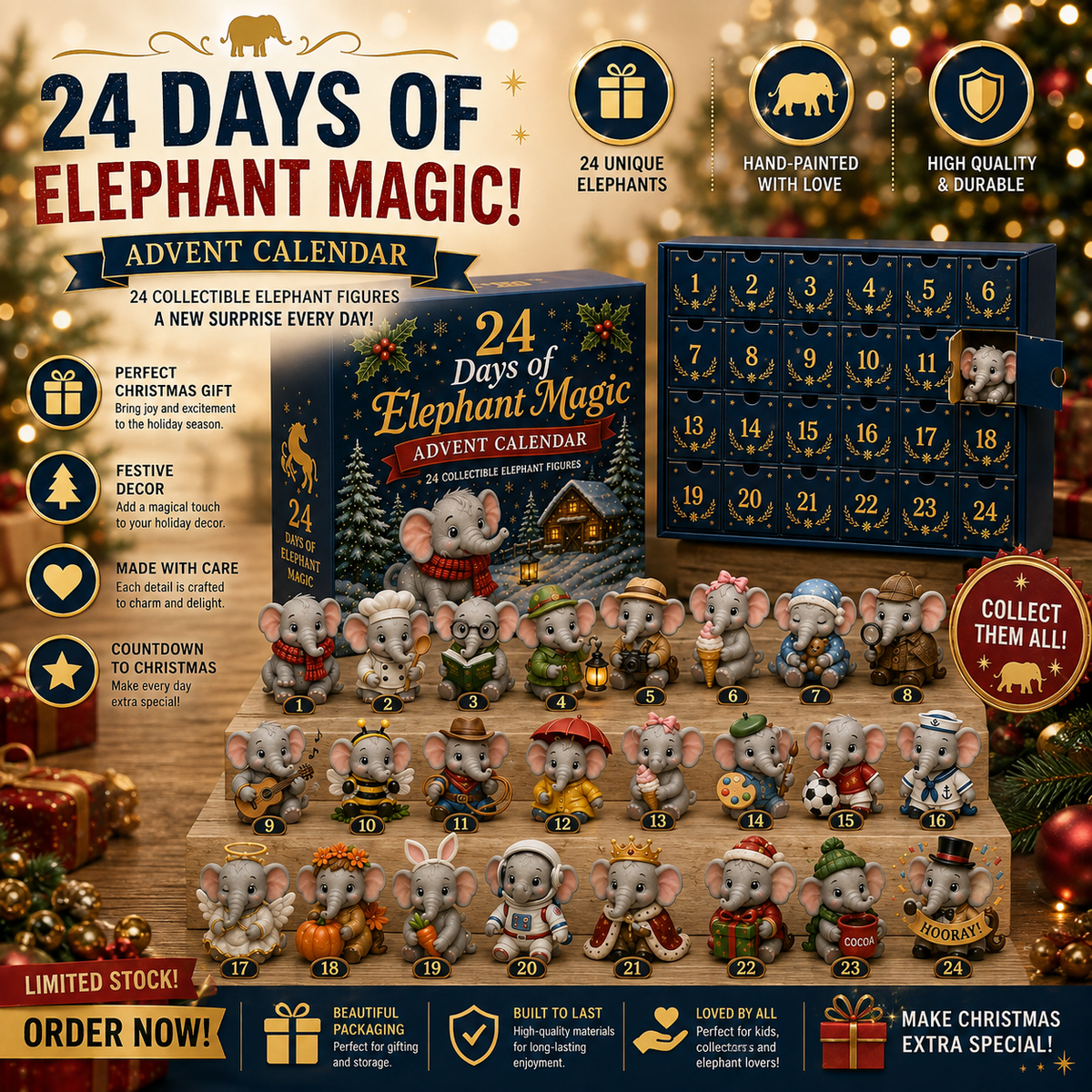 ⭐🐘 24 Days of Elephant Magic Advent Calendar – 24 Collectible Christmas Elephant Surprises