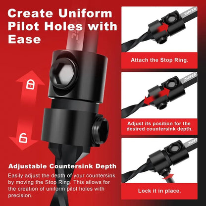 🛠️ Wood Countersink Drill Bit Set with 1/4" Hex Shank – Precision Woodworking Tool Kit