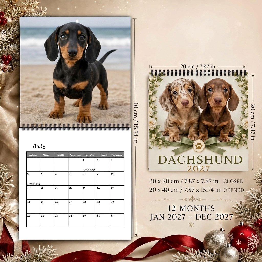 🥰 Spotted Dachshund Calendar 2027, Cute Wall Decor And Gift For Fans