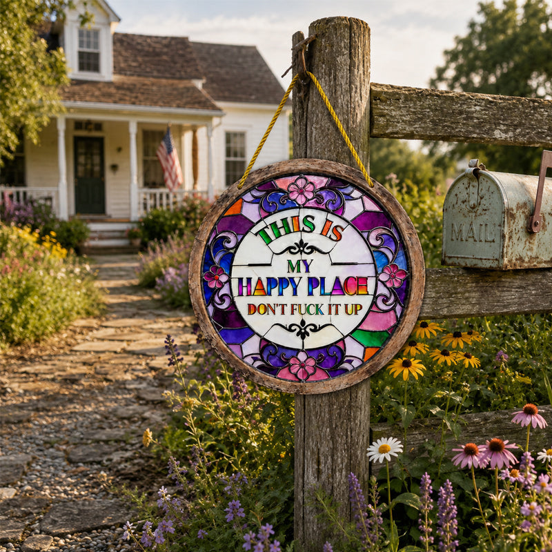Stained Glass Happy Place Hanging Decor