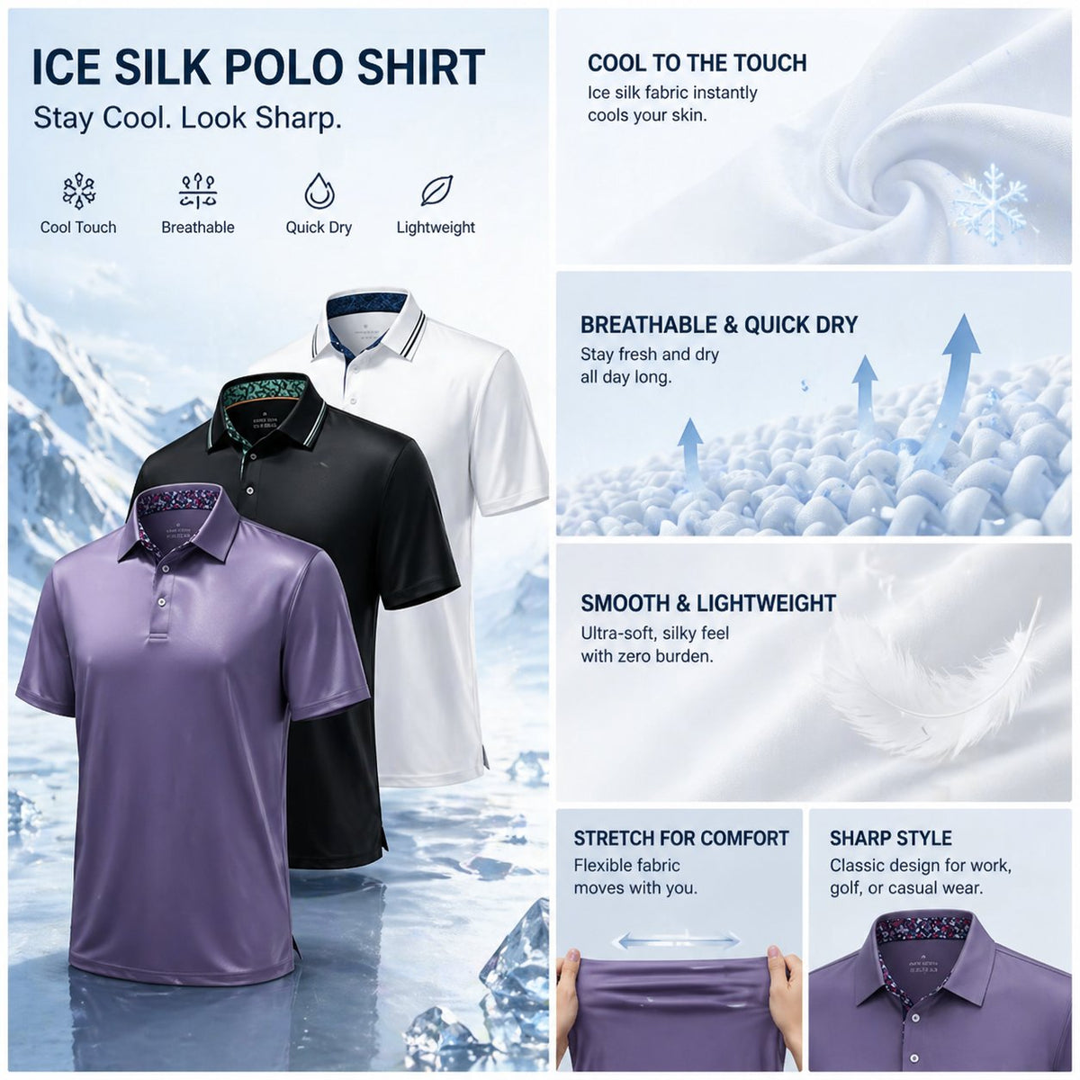 👕3-Pack Men's Performance Polo Shirts -Moisture Wicking🔥