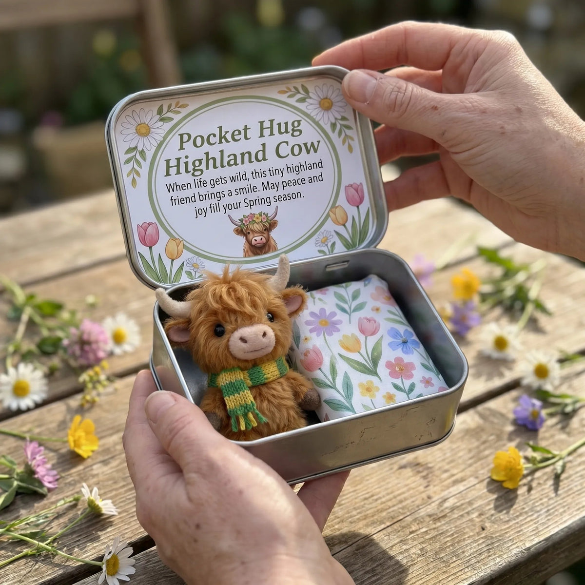 🌾🐮Handmade Wool Felt Highland Cow Pocket Hug – Mini Plush Gift Set for Anxiety Relief💛 Cute Desk Decor & Stocking Stuffer