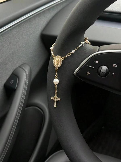 🚗 Unique Retro Steering Wheel Rosary Pendant