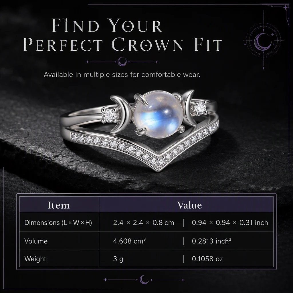 🌙✨ Vintage Gothic Crescent Moon Moonstone Ring – Platinum Plated V-Shaped Prong Setting, Pavé Sparkle & Ergonomic Comfort – Mystical Elegance for Every Day 💍