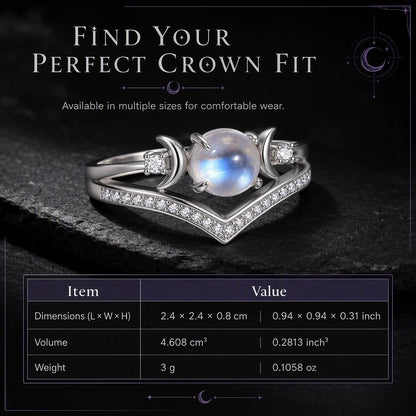 🌙✨ Vintage Gothic Crescent Moon Moonstone Ring – Platinum Plated V-Shaped Prong Setting, Pavé Sparkle & Ergonomic Comfort – Mystical Elegance for Every Day 💍