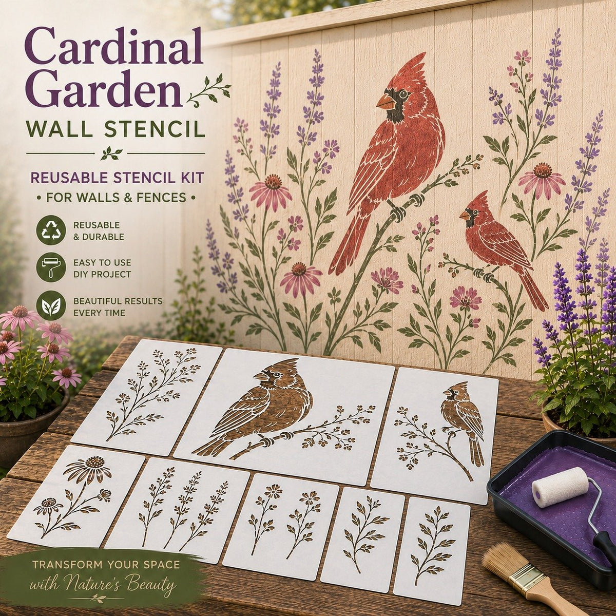 🔥Last Day 50% OFF - 🌿Garden Bloom Wall Stencil Kit | DIY Garden Painting Templates for Every Space
