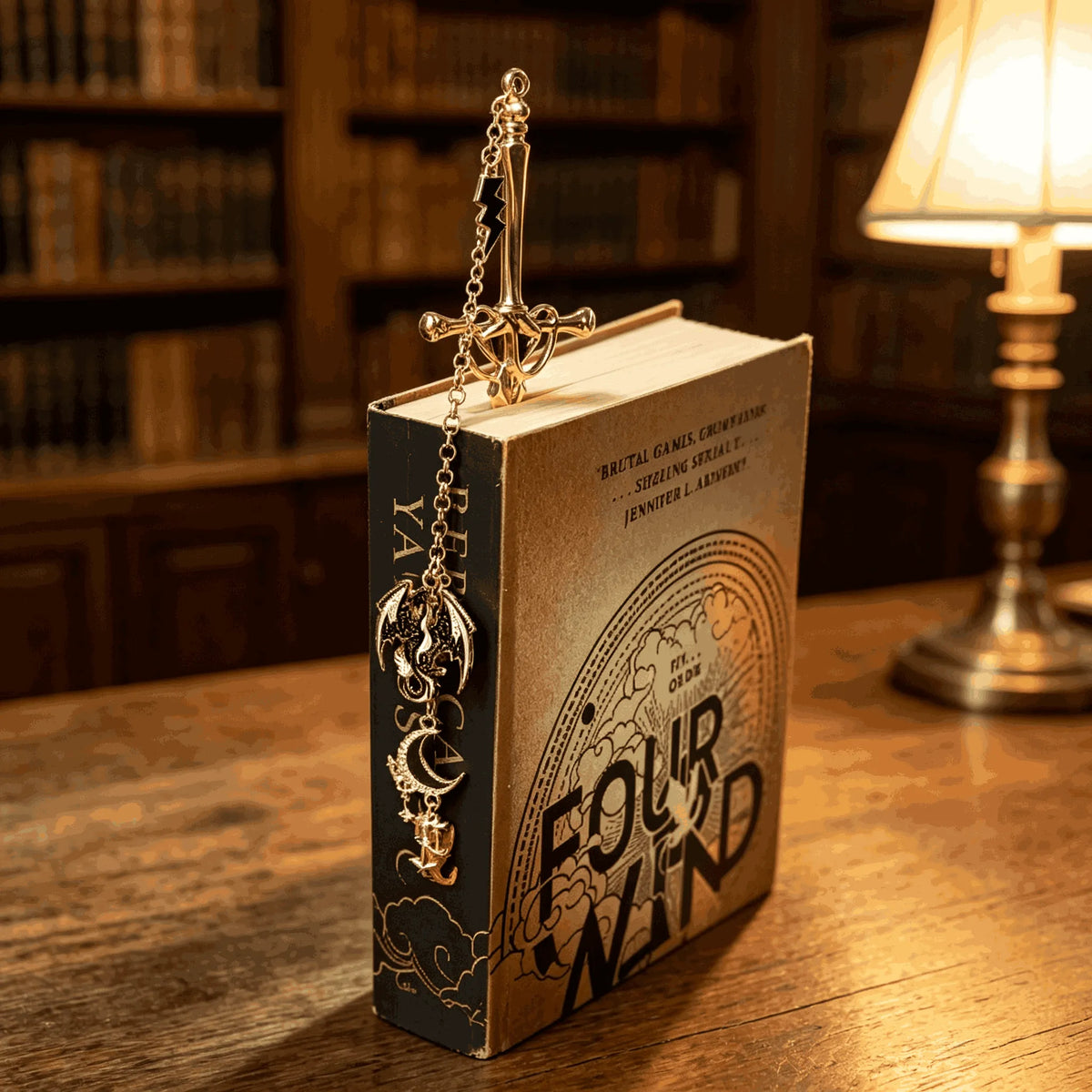 ⚔️Fantasy Sword Metal Bookmark With Dragon & Moon Charms📚