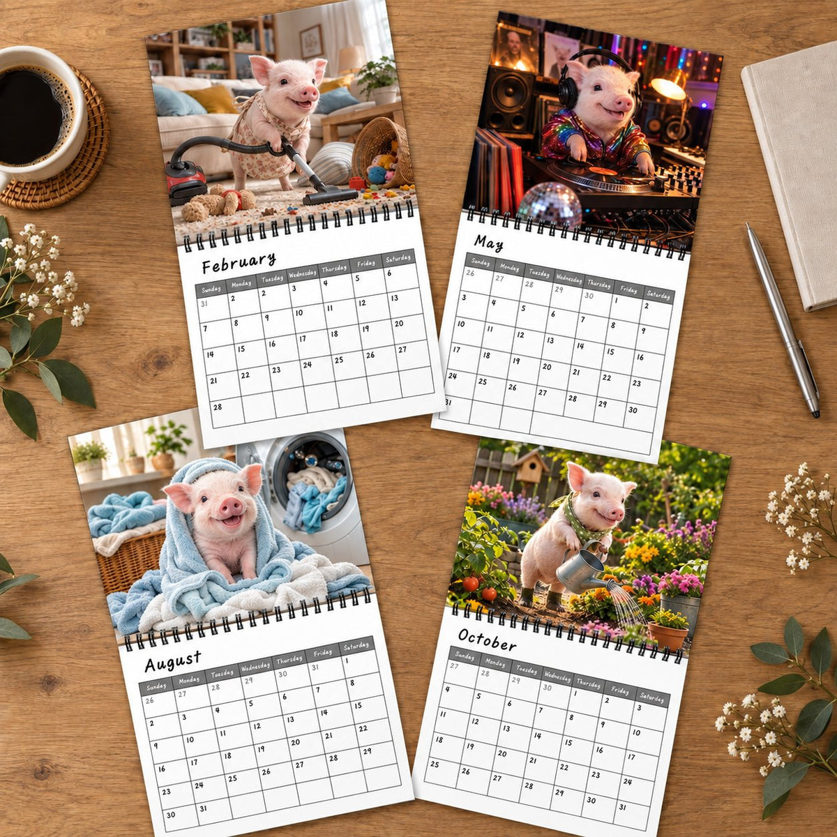 🐷 2027 Funny Pig Wall Calendar, 12-Month Spiral Planner With Notes