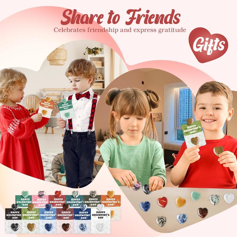 Valentine's Day Gem Gifts for Kids&Adults – 24 Pack Prefilled Cards with Heart-Shaped Gemstones