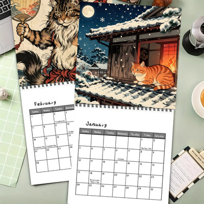 🐱 2027 Cat Wall Calendar, Cute Cherry Blossom Decor