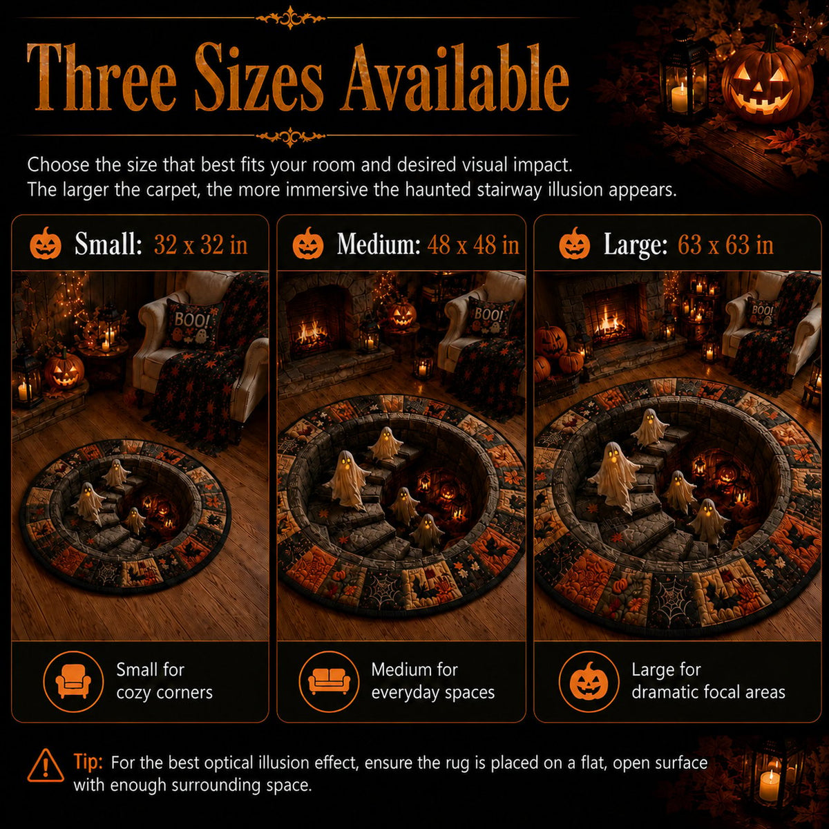 🔥 3D Haunted Staircase Round Rug – Spooky Halloween Optical Illusion 👻