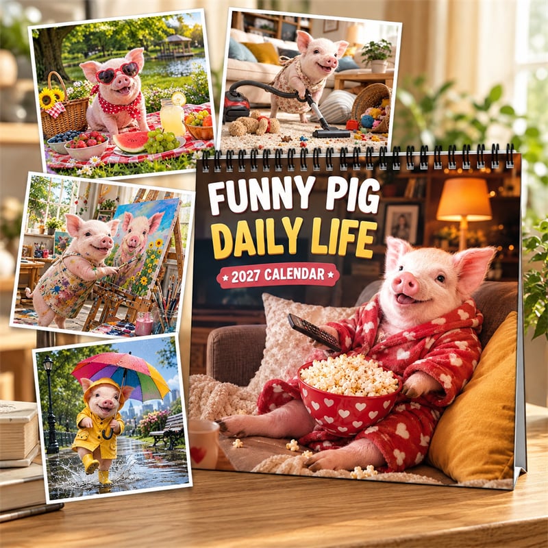 🐷 2027 Funny Pig Wall Calendar, 12-Month Spiral Planner With Notes