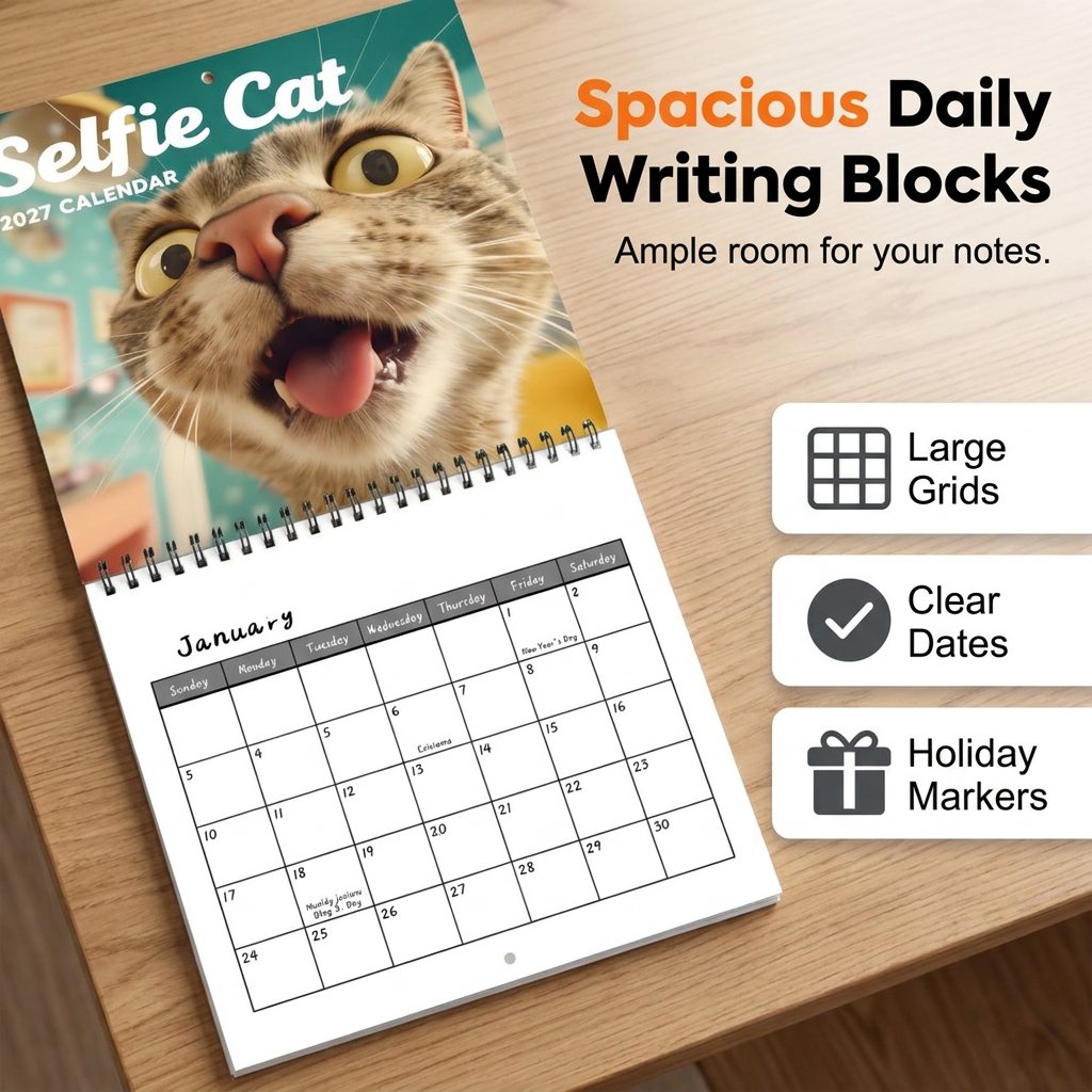 2027 Funny Cat Selfie Wall Calendar – 12 Months of Cute & Hilarious Cat Selfies