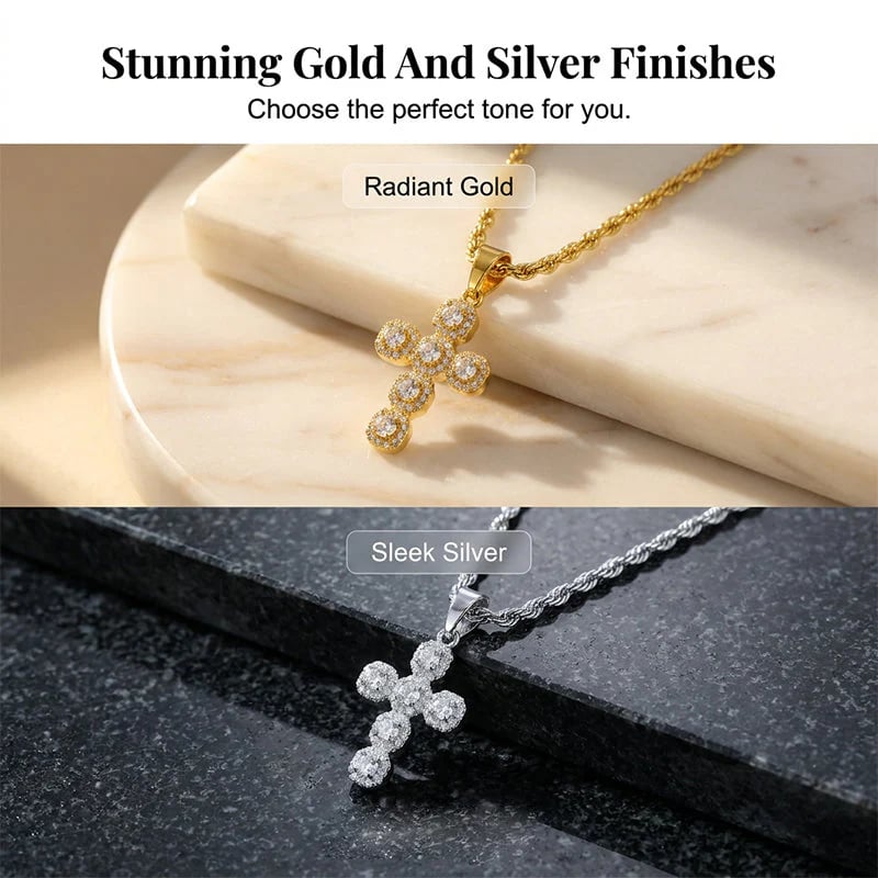 ⏳⏰Copper Inlaid Zircon Cross Charm Pendant📿✝️💎