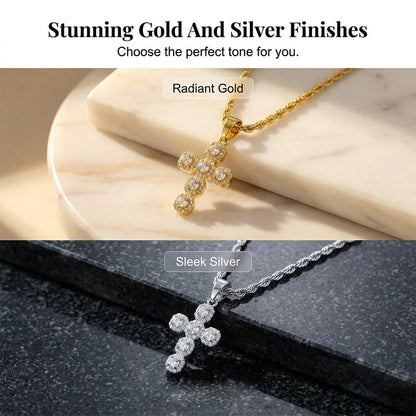 ⏳⏰Copper Inlaid Zircon Cross Charm Pendant📿✝️💎
