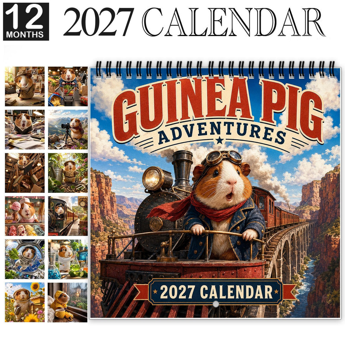 🥰2027 Cute Guinea Pig Adventures Wall Calendar