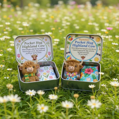 🌾🐮Handmade Wool Felt Highland Cow Pocket Hug – Mini Plush Gift Set for Anxiety Relief💛 Cute Desk Decor & Stocking Stuffer