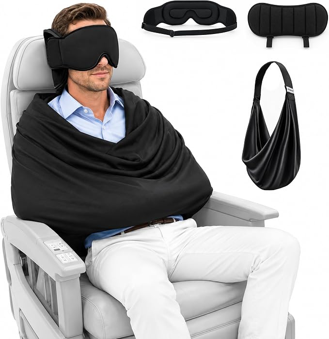 3-in-1 Travel Pillow with Eye Mask – Neck Support for Airplane, Car & Train