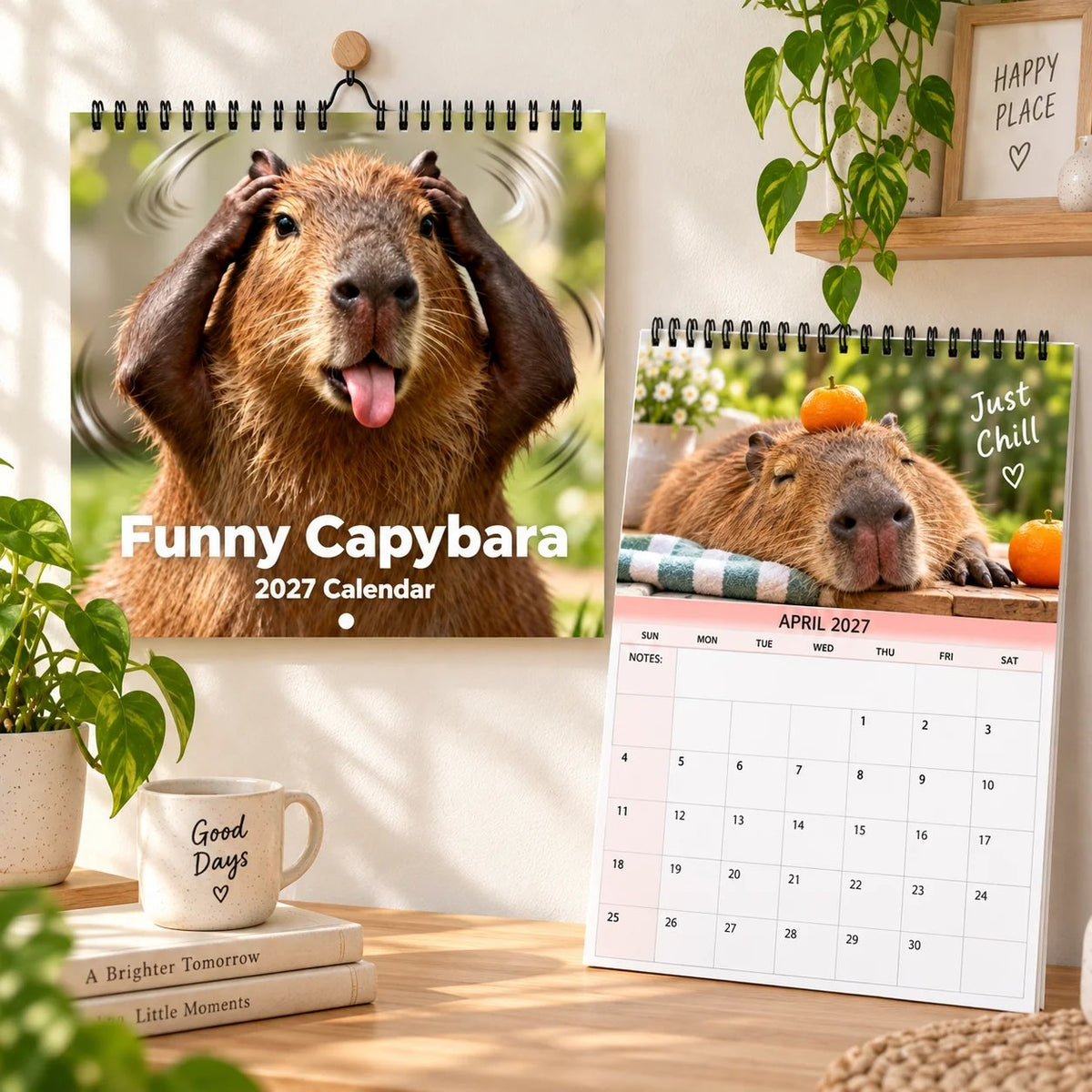 Funny Capybara 2027 Wall Calendar – 12-Month Cute & Playful Capybara Calendar, Spiral Hanging Wall Planner for Capybara Lovers & Nature Fans